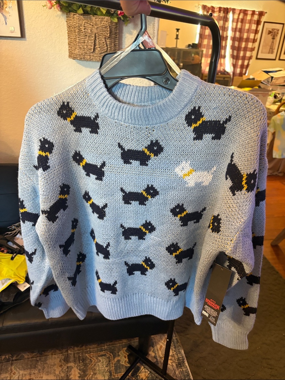 Light Blue Dog Print Crewneck Sweater